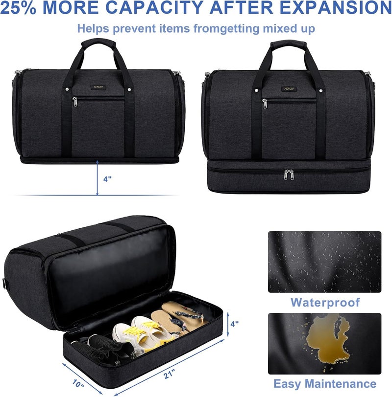ITIEZY Garment Duffle Bag for Travel - Convertible Carry on Garments Duffel Bags Travel Bag for Women Men Large Weekender Bag with Shoes Compartment 3 in 1 Hanging Clothes Suit Dress Bag 3pcs Set - Image 3